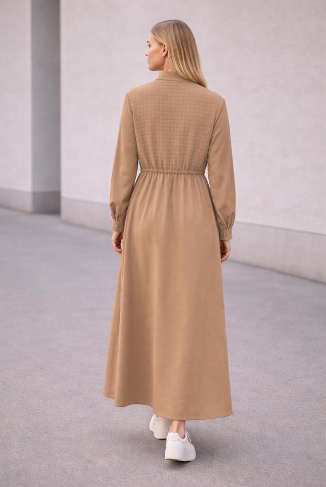 Hijab clothing BROWN SMOCKING WAIST DRESS 45236 - ALVİNA