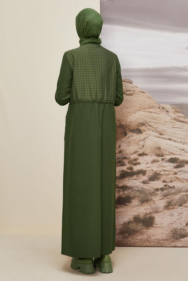 Hijab clothing KHAKI SMOCKING WAIST DRESS 45236 - ALVİNA
