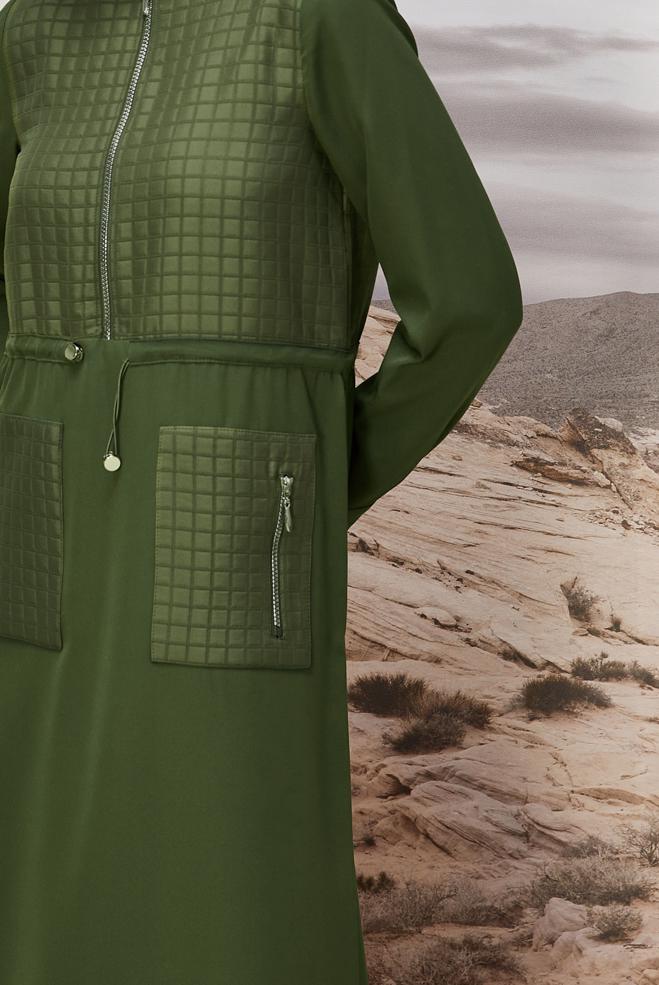 Hijab clothing KHAKI SMOCKING WAIST DRESS 45236 - ALVİNA