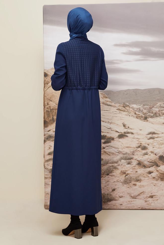 Hijab clothing NAVY BLUE SMOCKING WAIST DRESS 45236 - ALVİNA