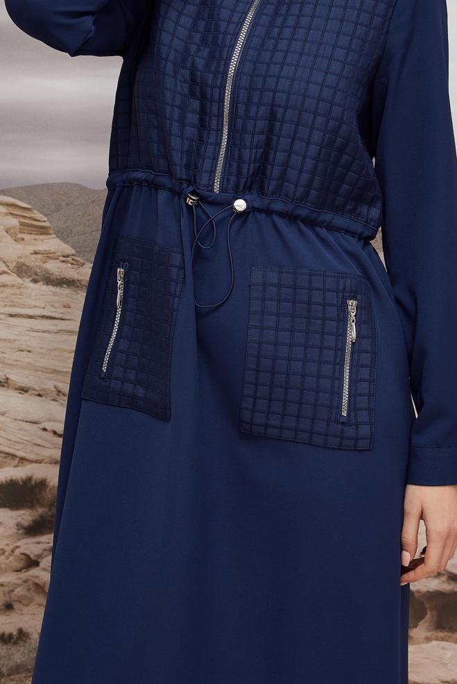 Hijab clothing NAVY BLUE SMOCKING WAIST DRESS 45236 - ALVİNA