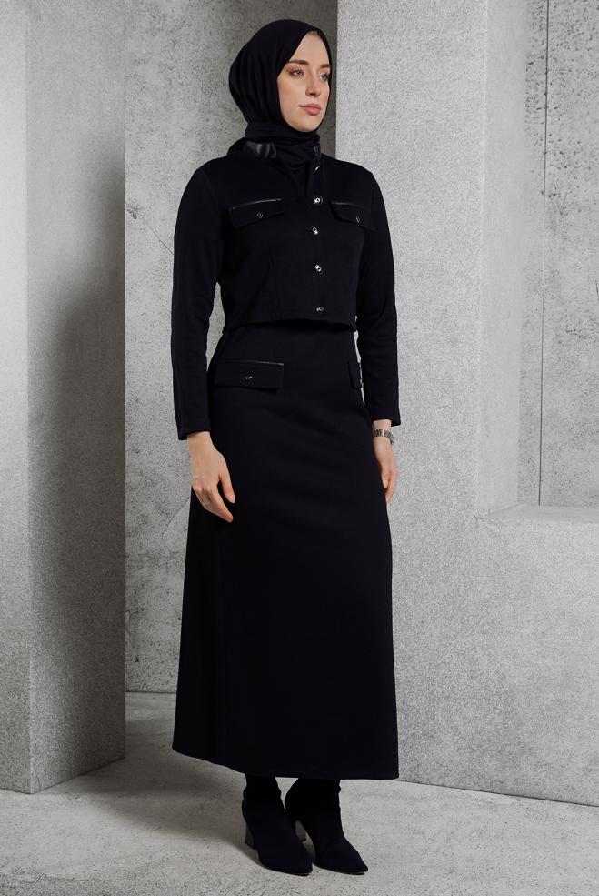Vêtements hijab NOIR COSTUME AVEC VESTE 45256 - ALVİNA