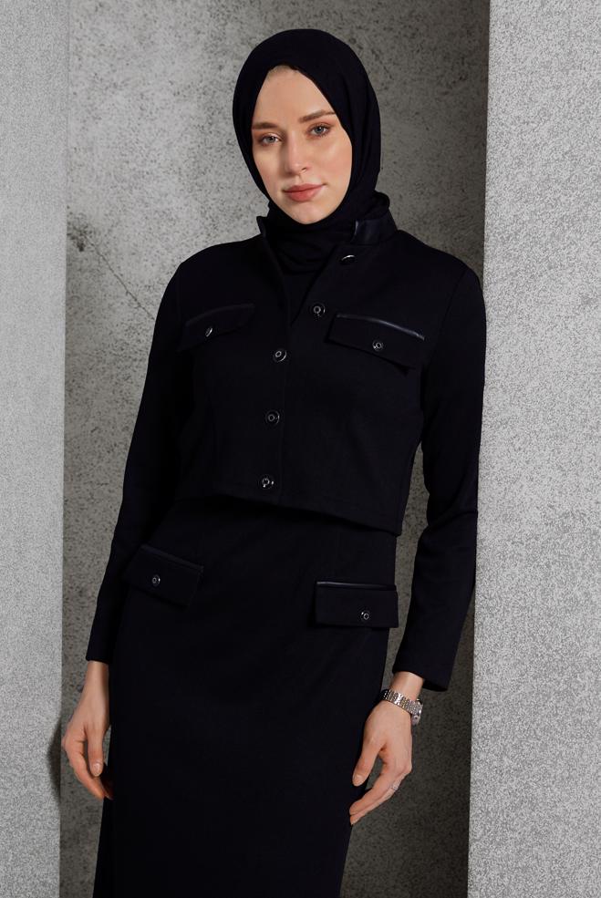 Vêtements hijab NOIR COSTUME AVEC VESTE 45256 - ALVİNA