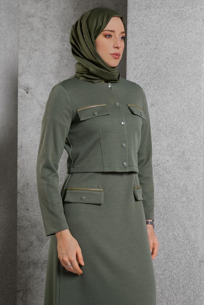 Vêtements hijab KAKI COSTUME AVEC VESTE 45256 - ALVİNA