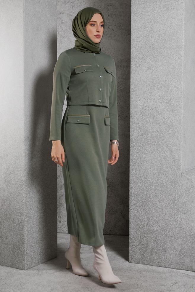 Vêtements hijab KAKI COSTUME AVEC VESTE 45256 - ALVİNA