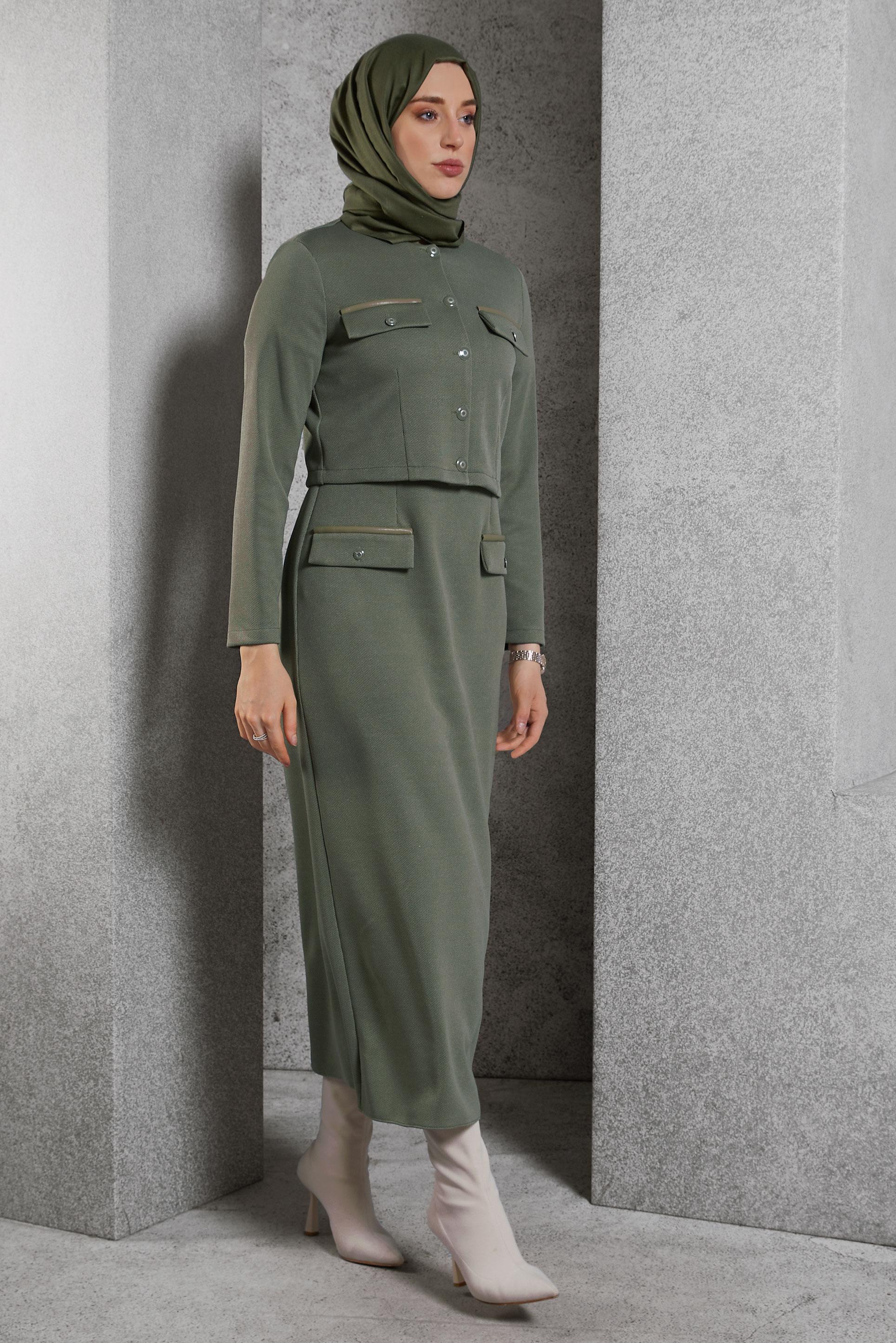 Vêtements hijab KAKI COSTUME AVEC VESTE 45256