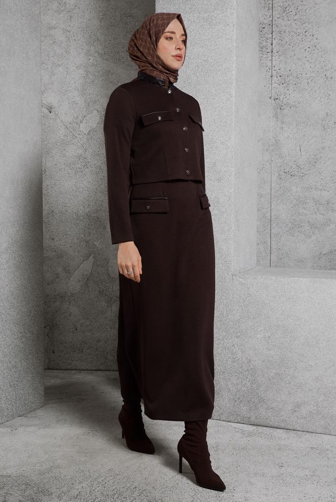 Vêtements hijab BRUN COSTUME AVEC VESTE 45256 - ALVİNA