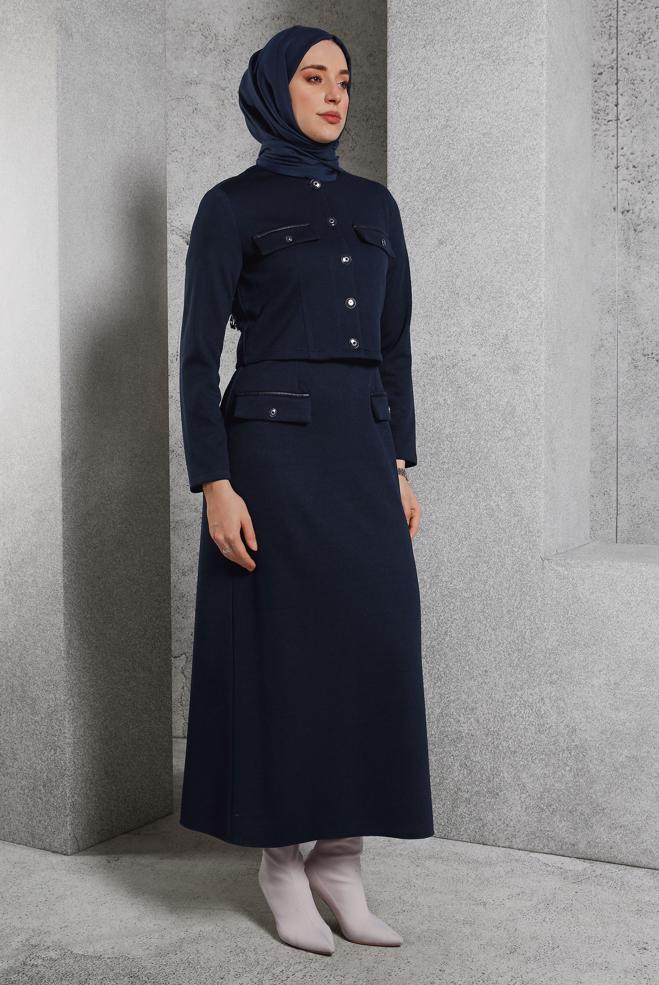 Vêtements hijab BLEU MARINE COSTUME AVEC VESTE 45256 - ALVİNA