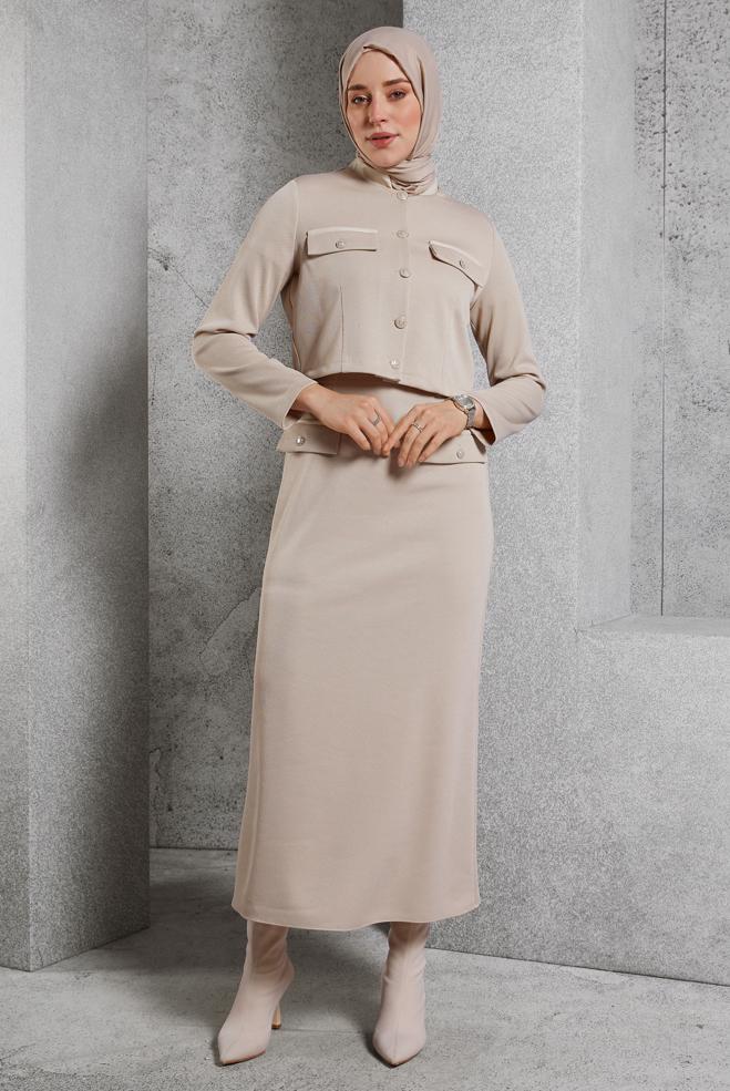 Vêtements hijab BEIGE COSTUME AVEC VESTE 45256 - ALVİNA