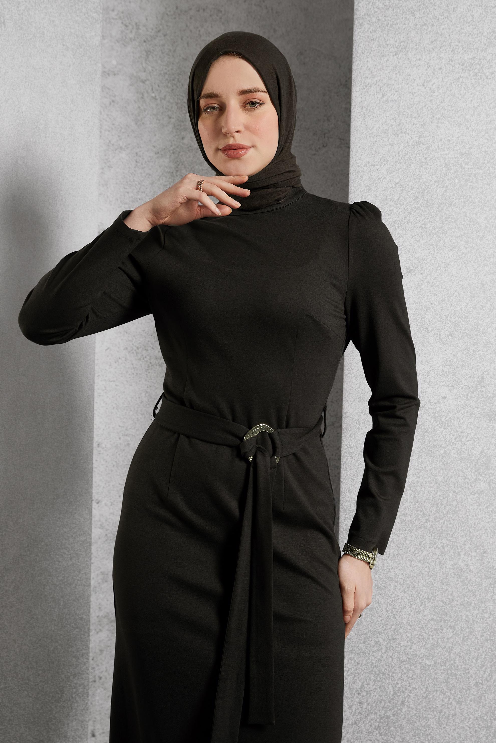 Vêtements hijab BRUN ROBE CEINTURE 45258