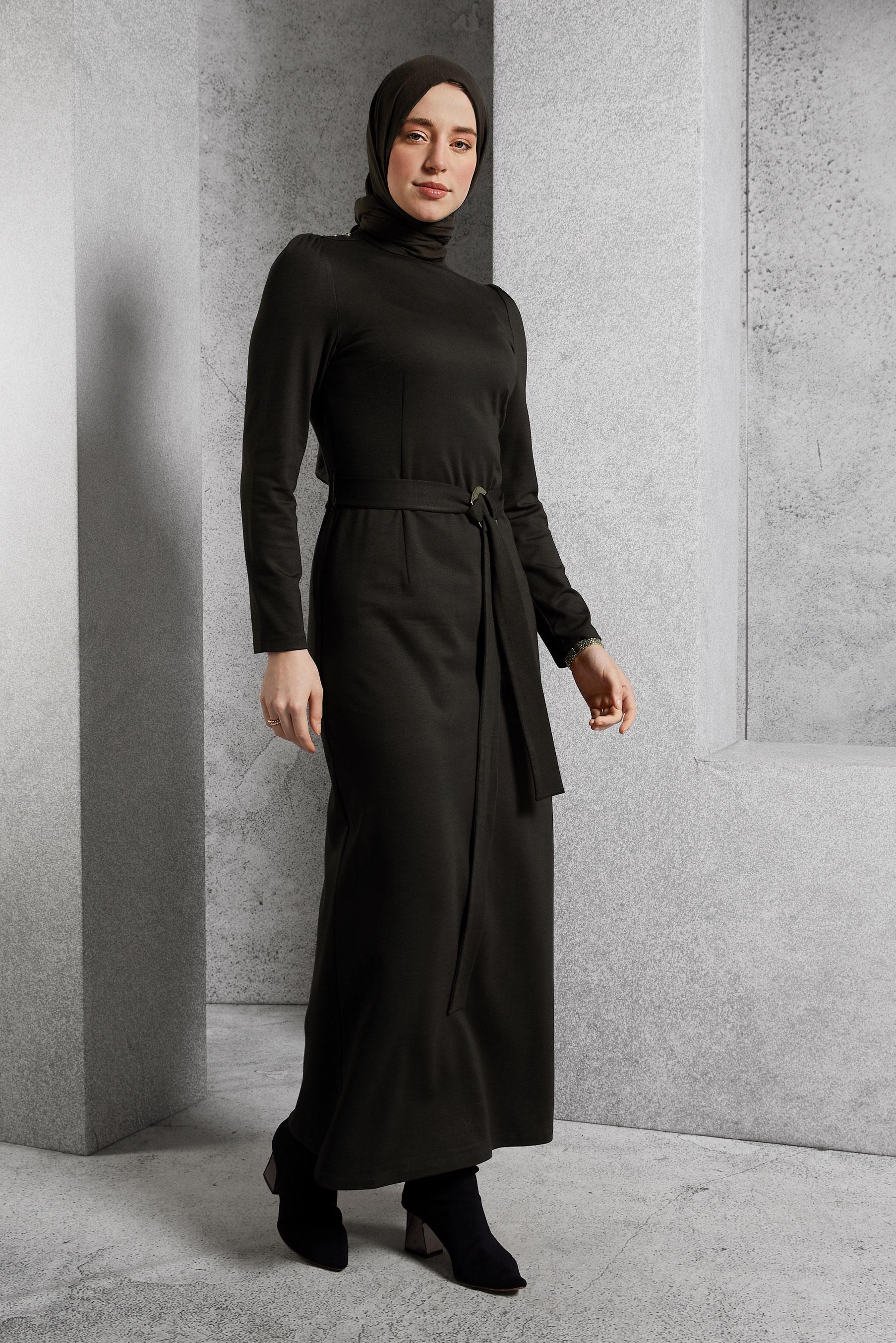 Vêtements hijab BRUN ROBE CEINTURE 45258