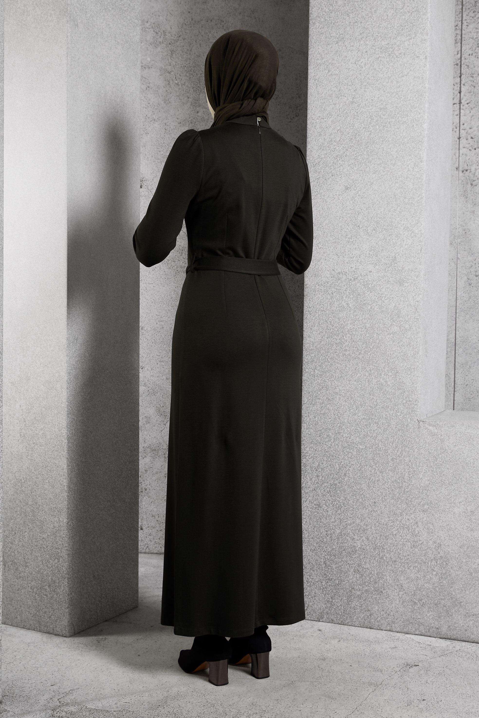 Vêtements hijab BRUN ROBE CEINTURE 45258