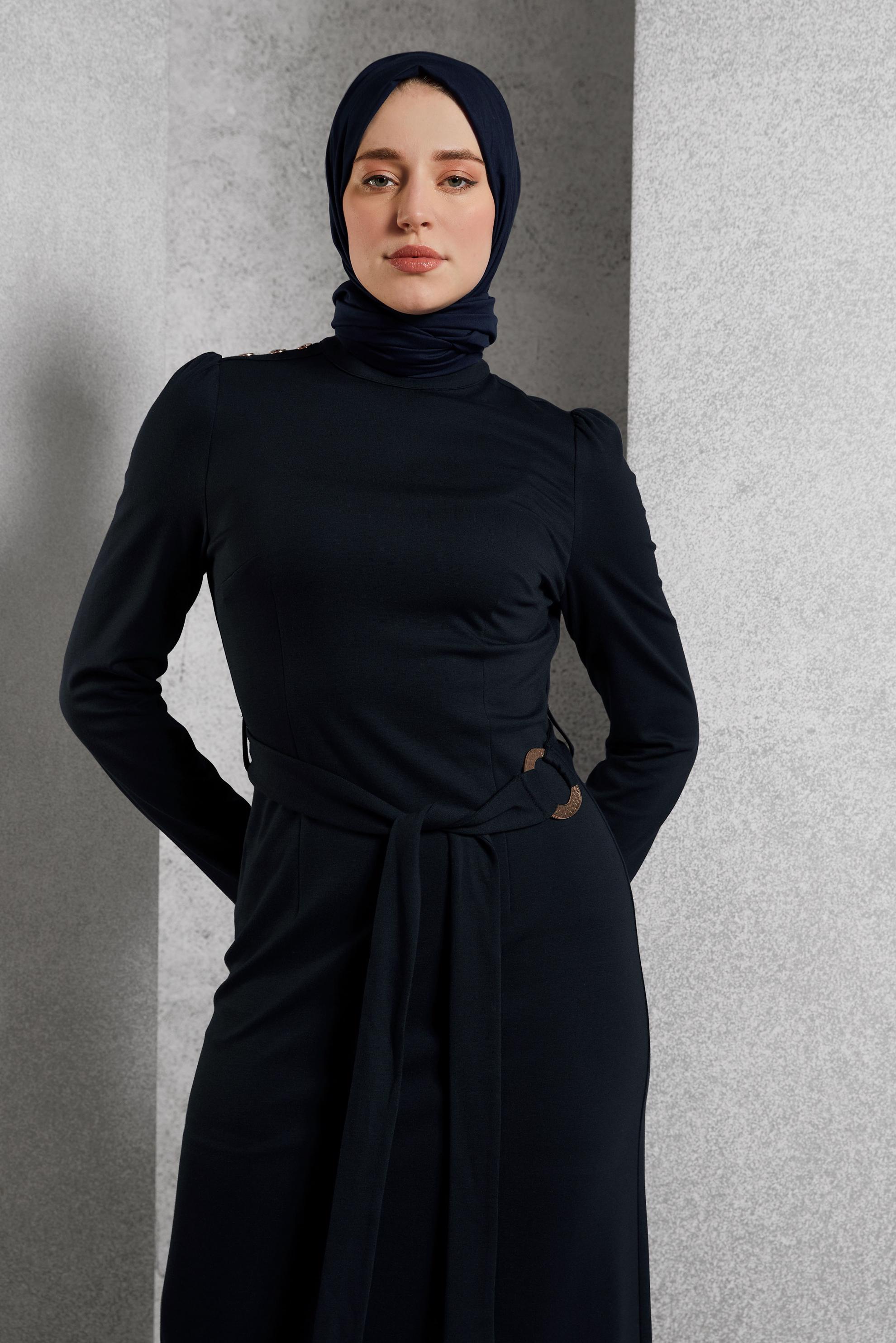 Vêtements hijab BLEU MARINE ROBE CEINTURE 45258