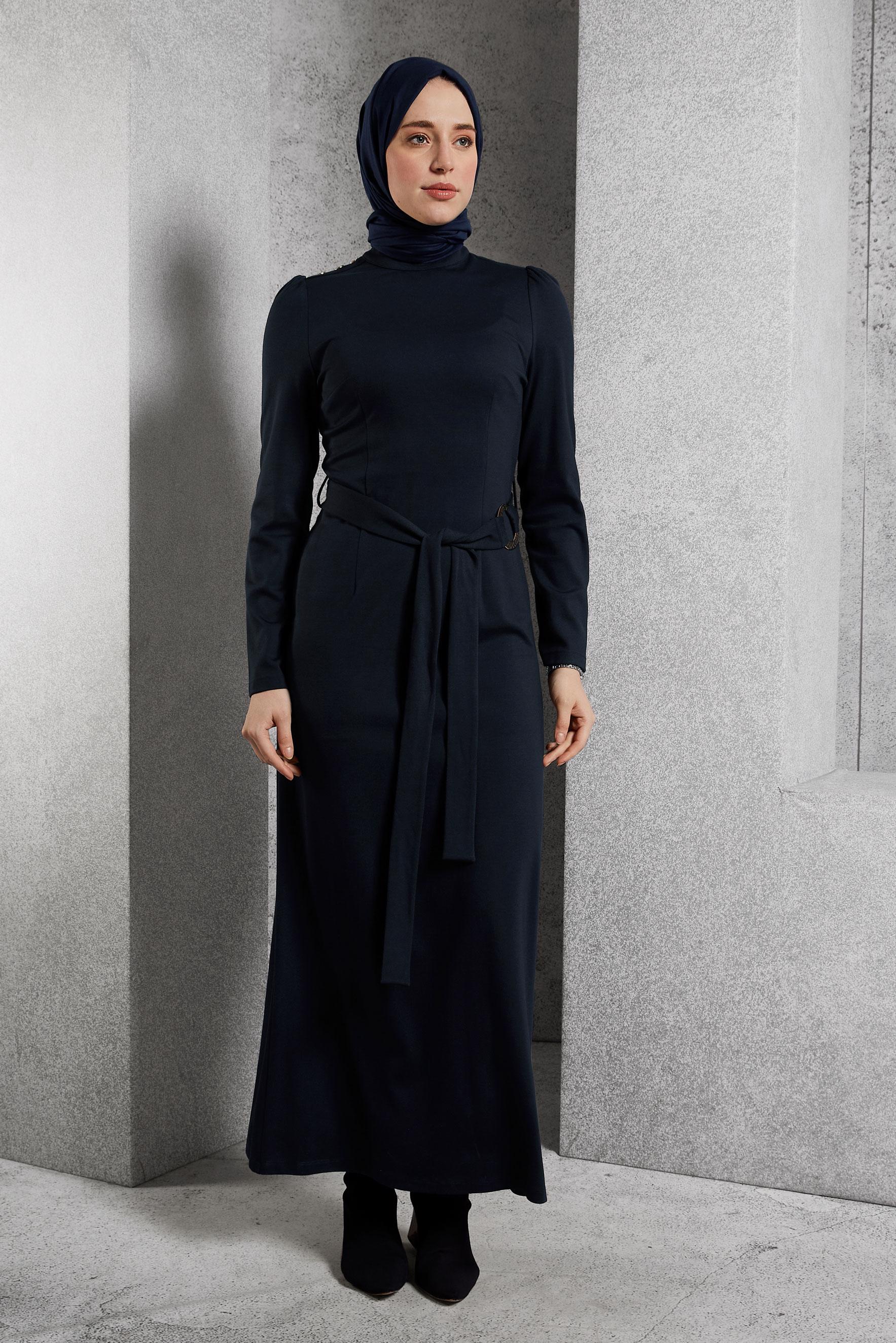 Vêtements hijab BLEU MARINE ROBE CEINTURE 45258