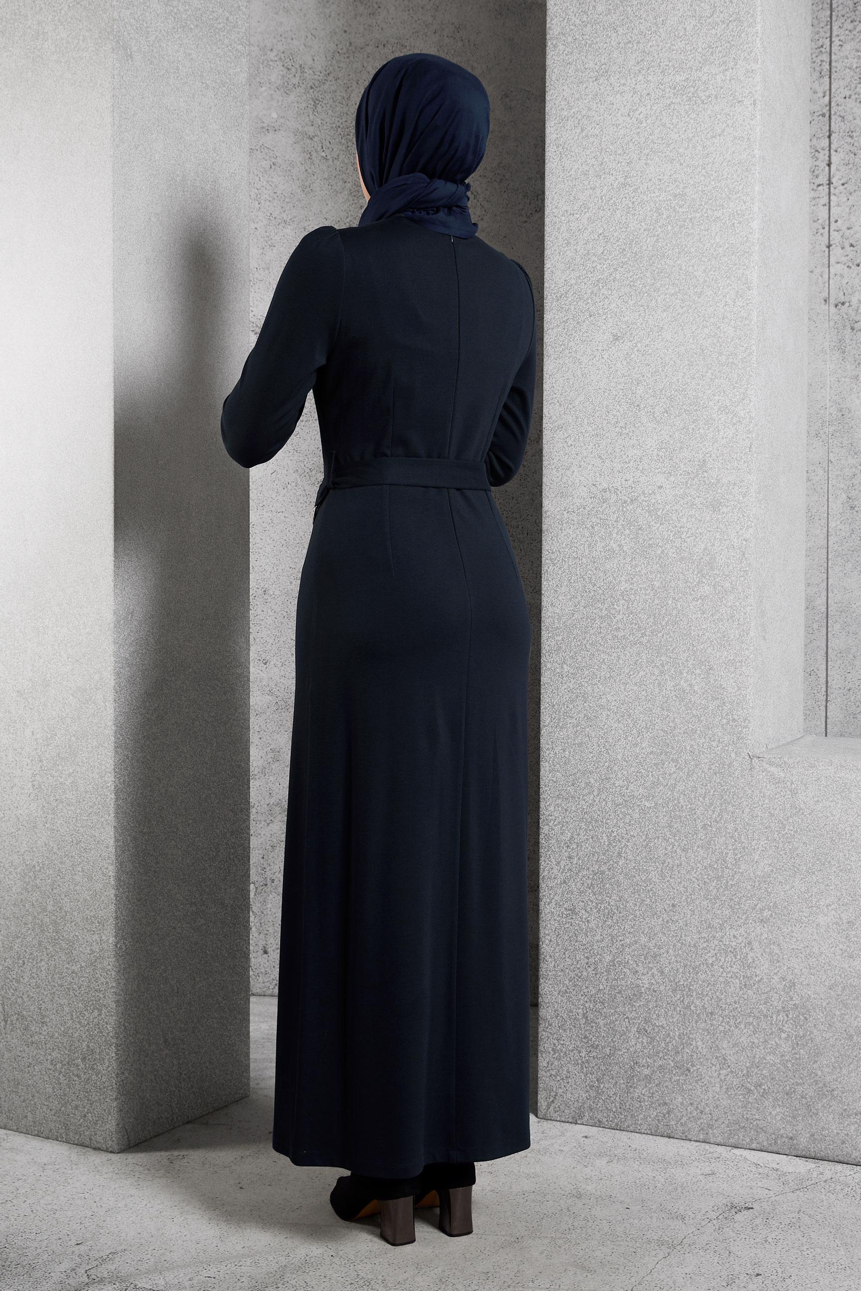 Vêtements hijab BLEU MARINE ROBE CEINTURE 45258