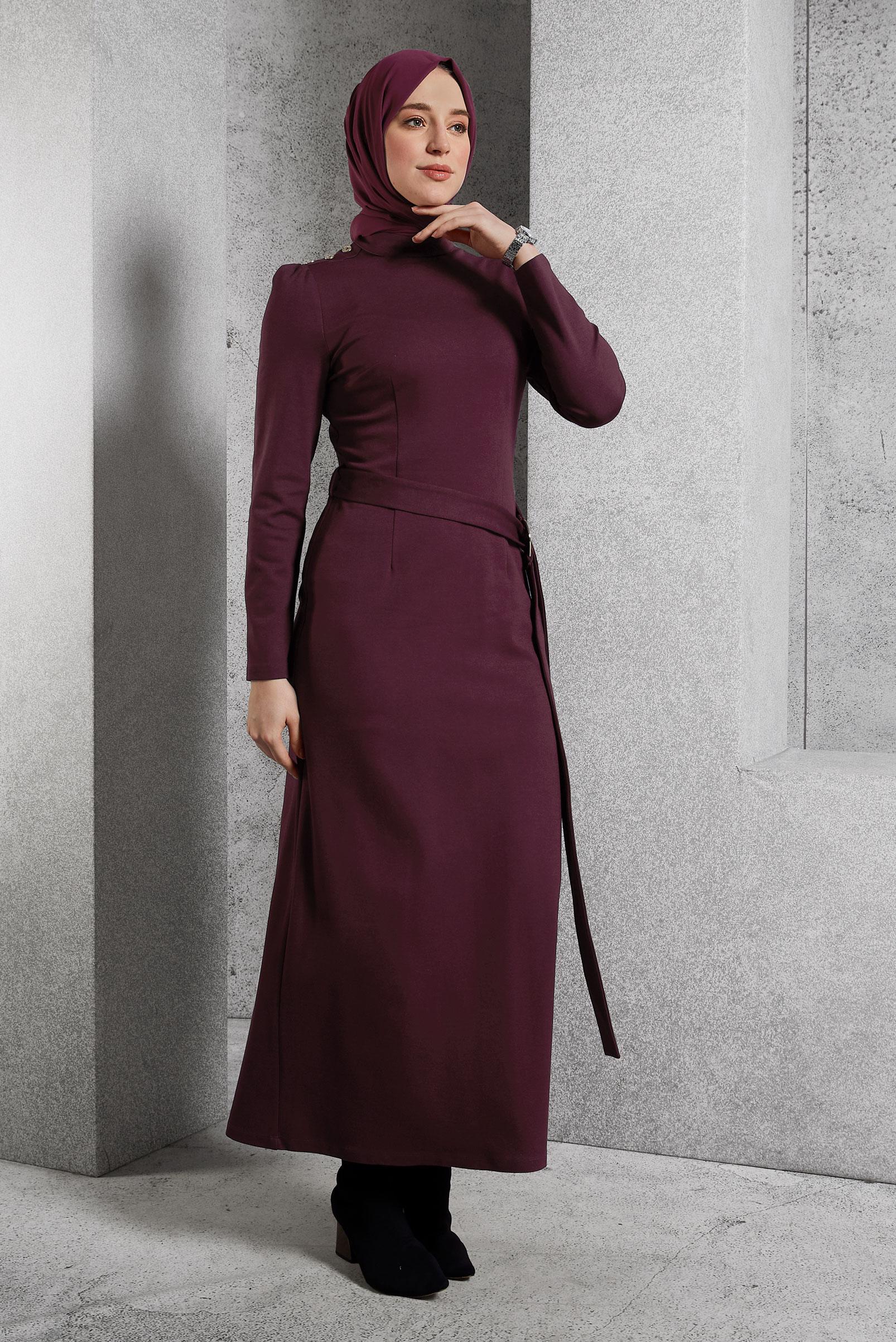 Tesettür giyim MÜRDÜM KEMERLİ TESETTÜR ELBİSE 45258