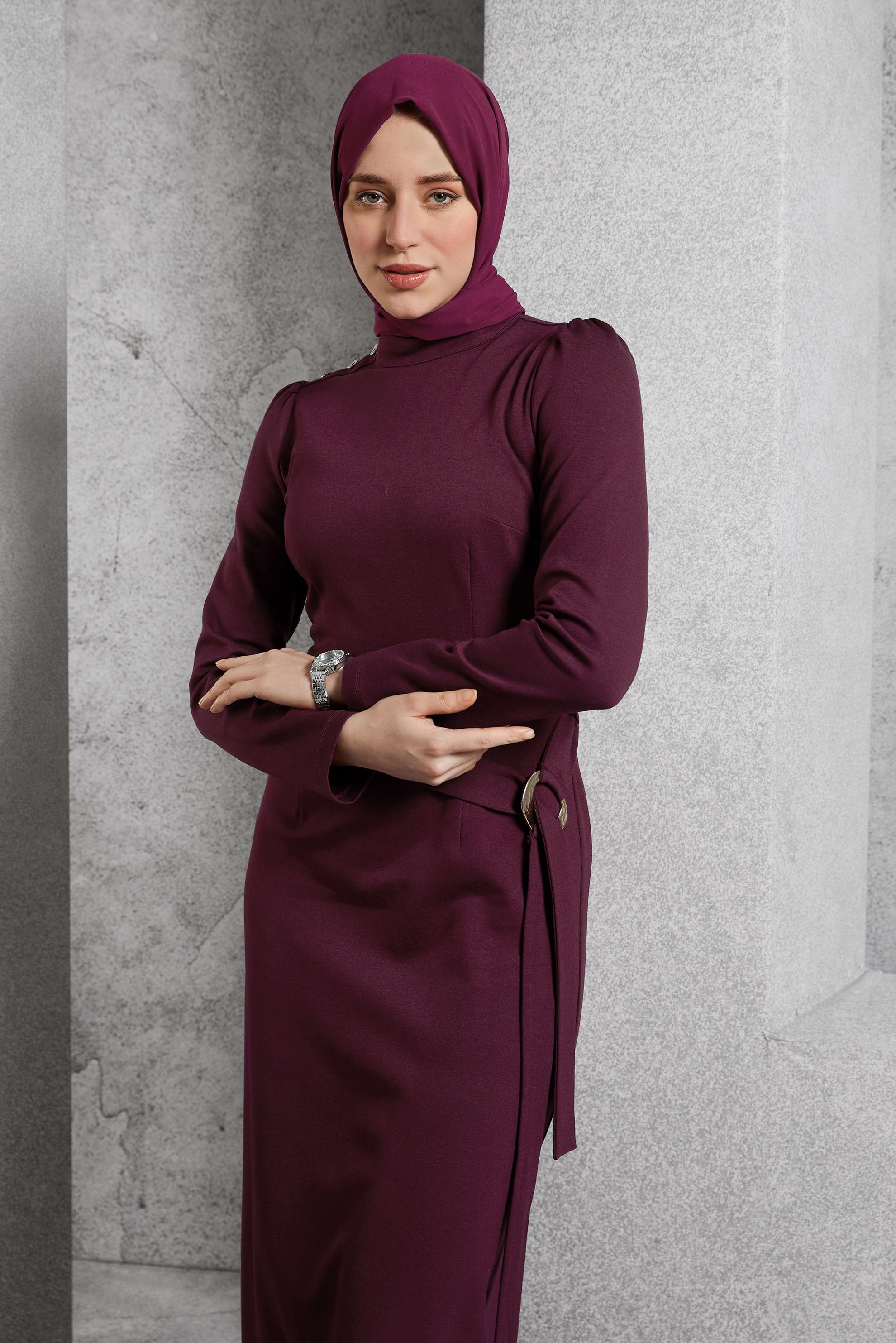 Tesettür giyim MÜRDÜM KEMERLİ TESETTÜR ELBİSE 45258