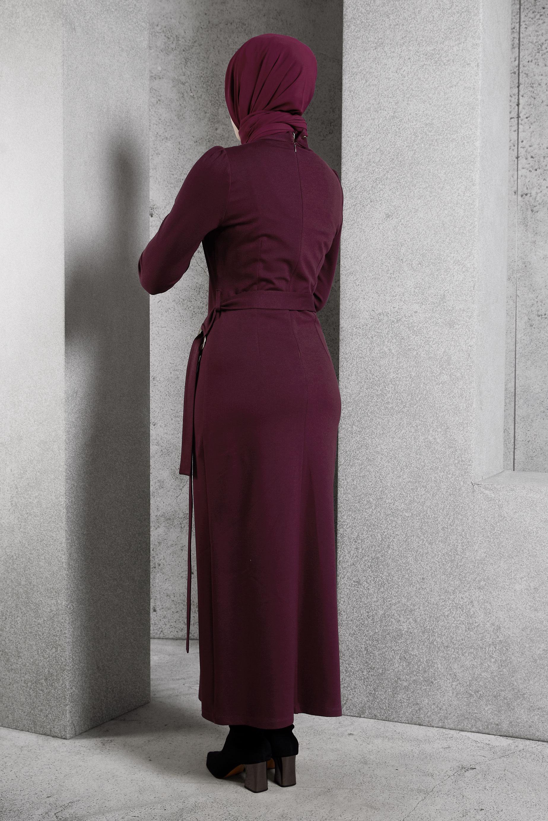 Tesettür giyim MÜRDÜM KEMERLİ TESETTÜR ELBİSE 45258