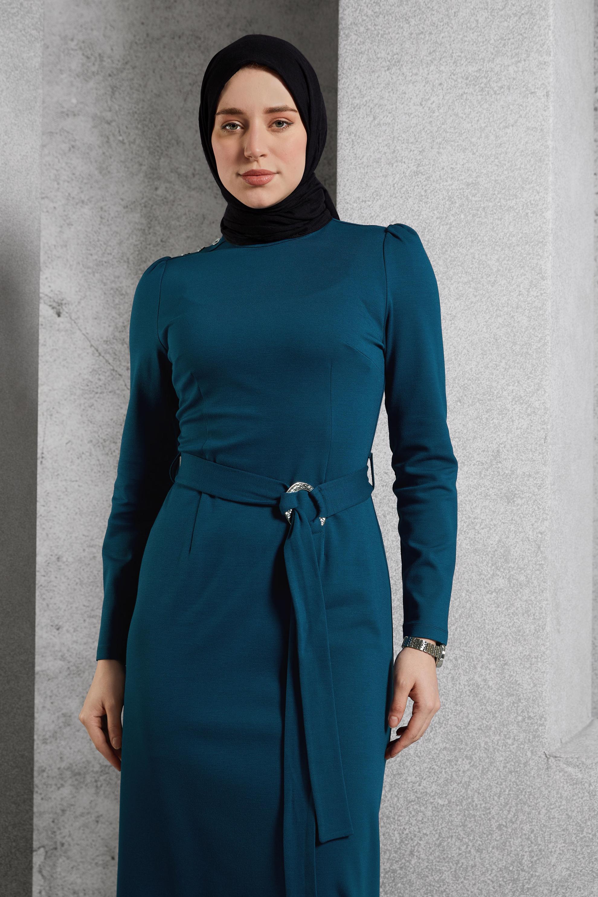 Vêtements hijab BLEU ROBE CEINTURE 45258