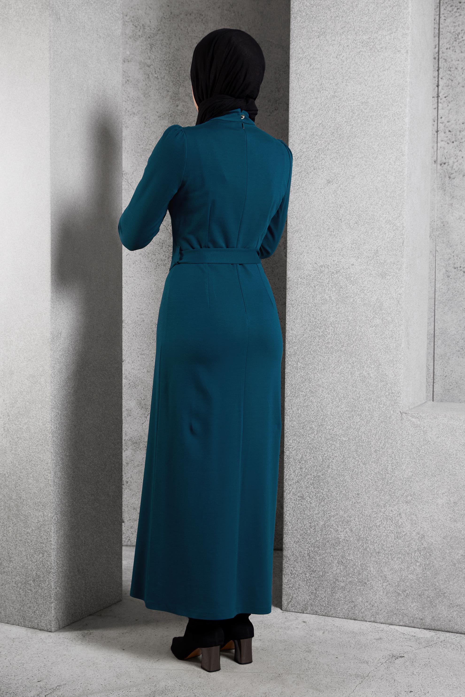 Vêtements hijab BLEU ROBE CEINTURE 45258