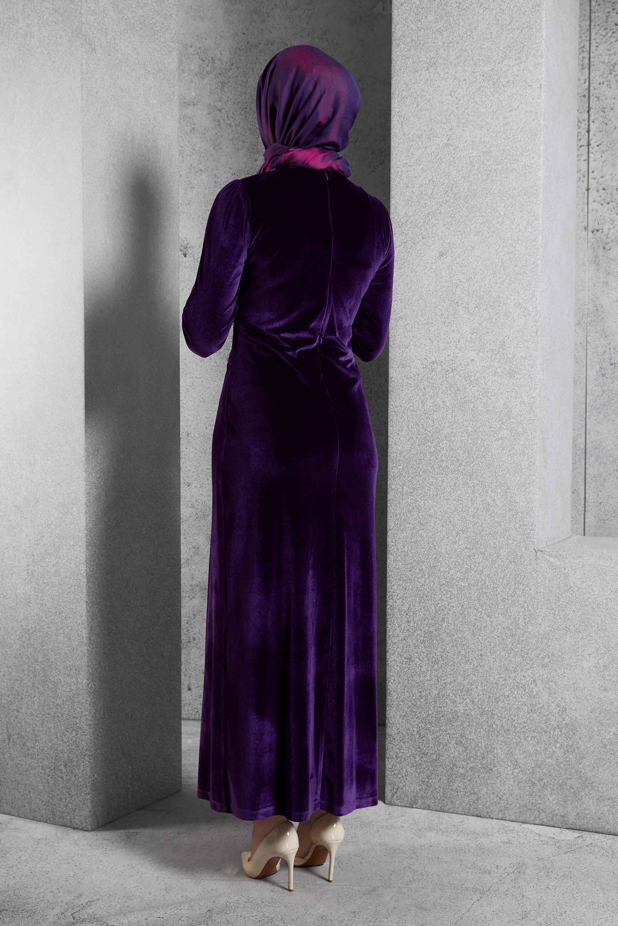 Vêtements hijab POURPRE ROBE BRODÉE DE PIERRES PRÉCIEUSES 45260