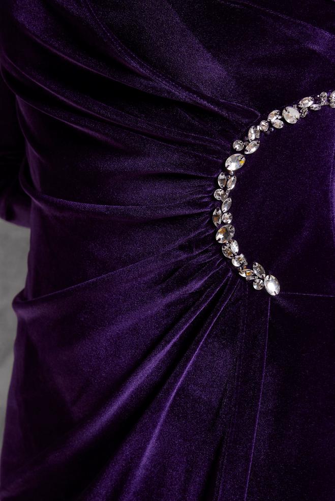 Vêtements hijab POURPRE ROBE BRODÉE DE PIERRES PRÉCIEUSES 45260 - ALVİNA