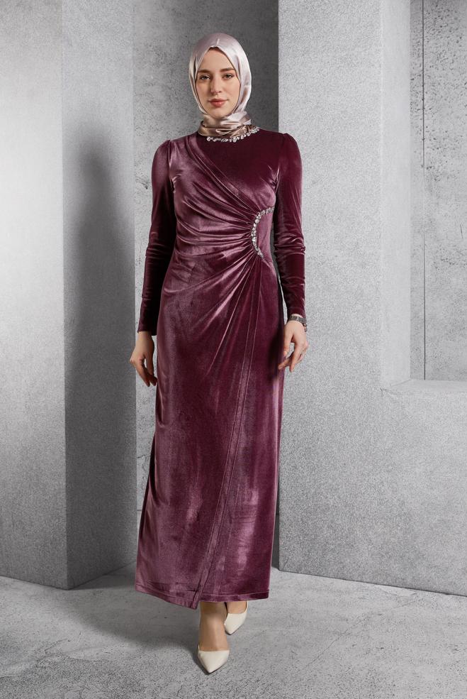 Vêtements hijab ROSE ROBE BRODÉE DE PIERRES PRÉCIEUSES 45260 - ALVİNA