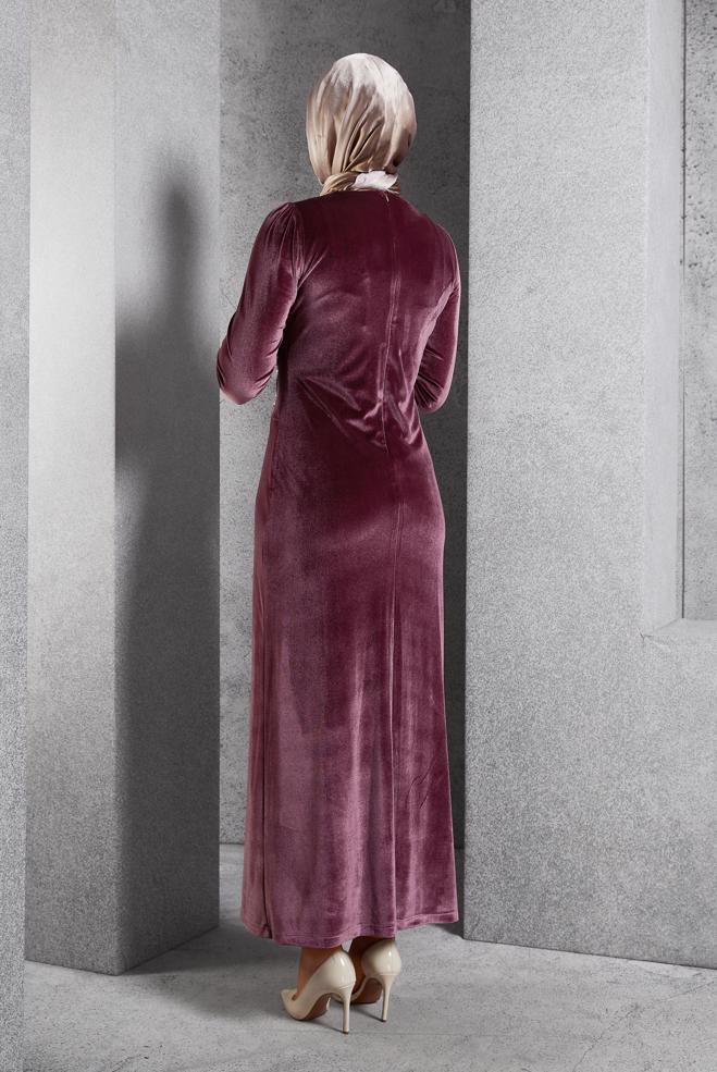 Vêtements hijab ROSE ROBE BRODÉE DE PIERRES PRÉCIEUSES 45260 - ALVİNA