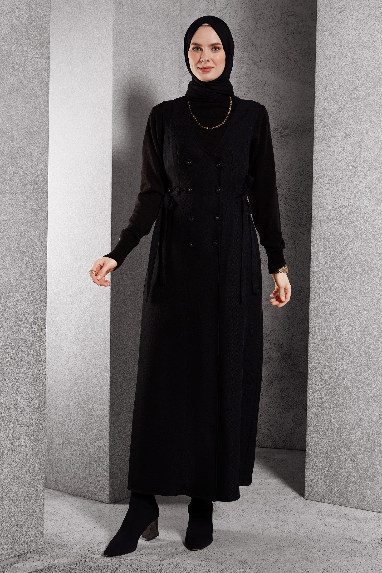 Vêtements hijab NOIR ROBE SALOPETTE CEINTURÉE 45279