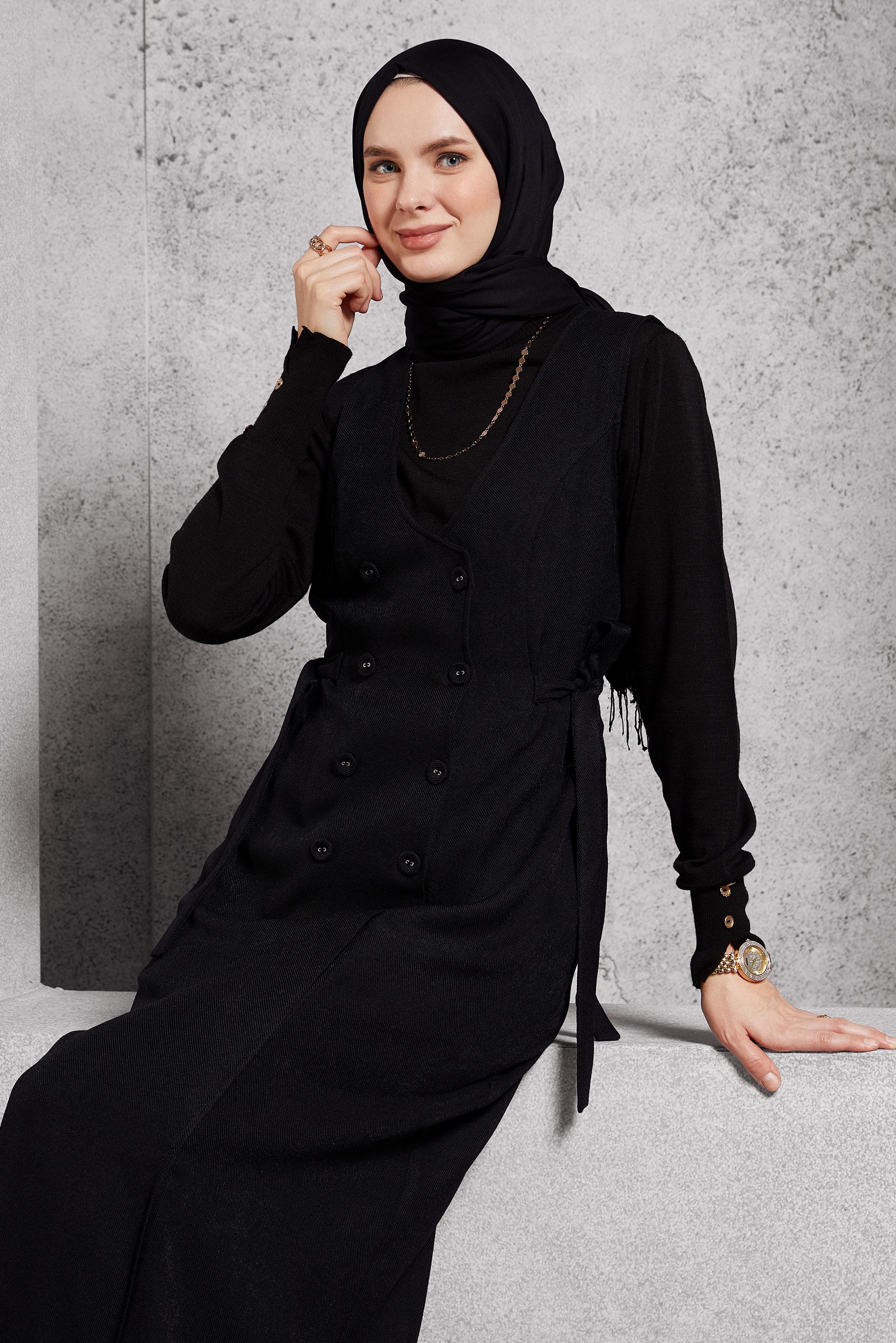 Vêtements hijab NOIR ROBE SALOPETTE CEINTURÉE 45279