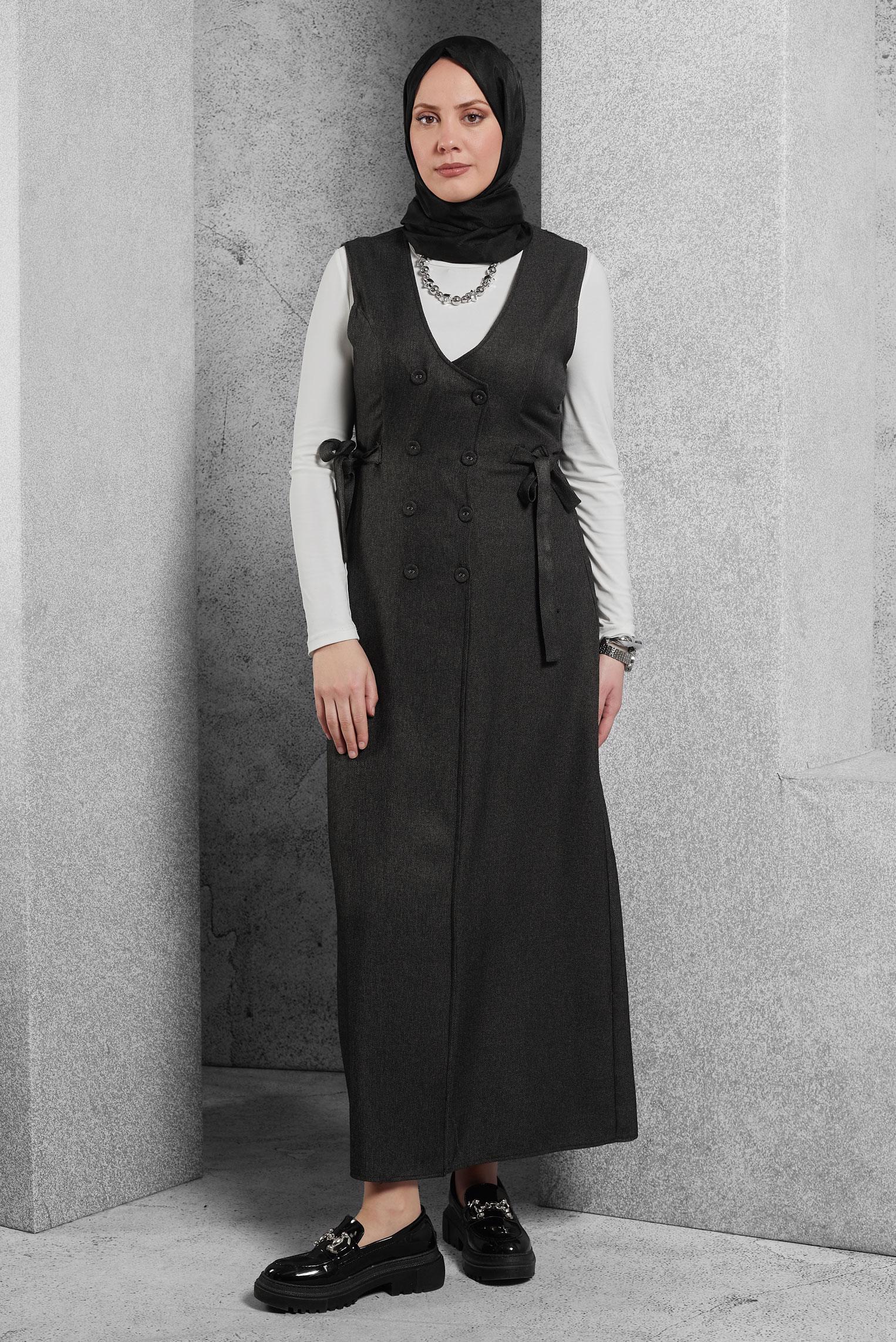 Vêtements hijab GRIS ROBE SALOPETTE CEINTURÉE 45279