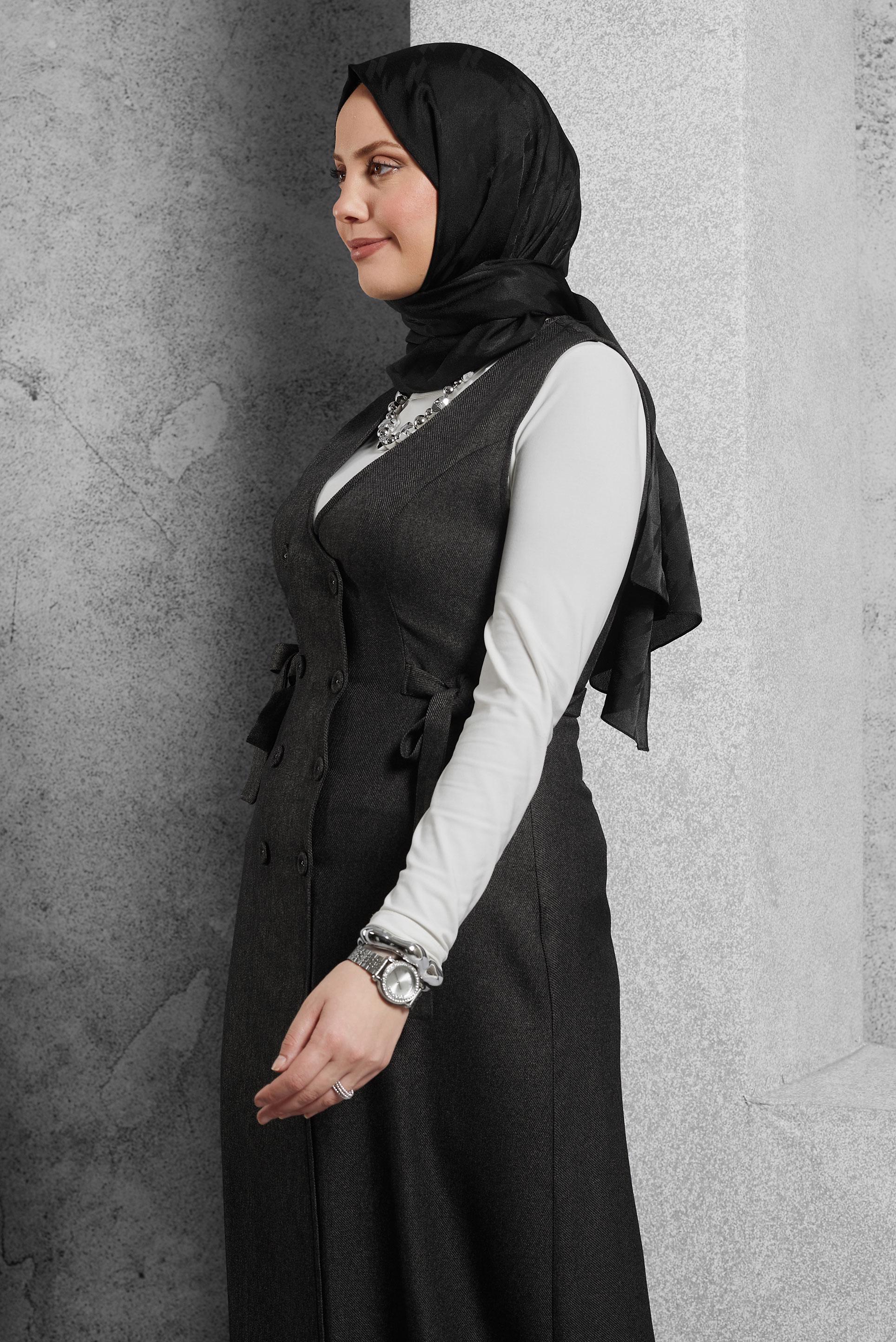 Vêtements hijab GRIS ROBE SALOPETTE CEINTURÉE 45279