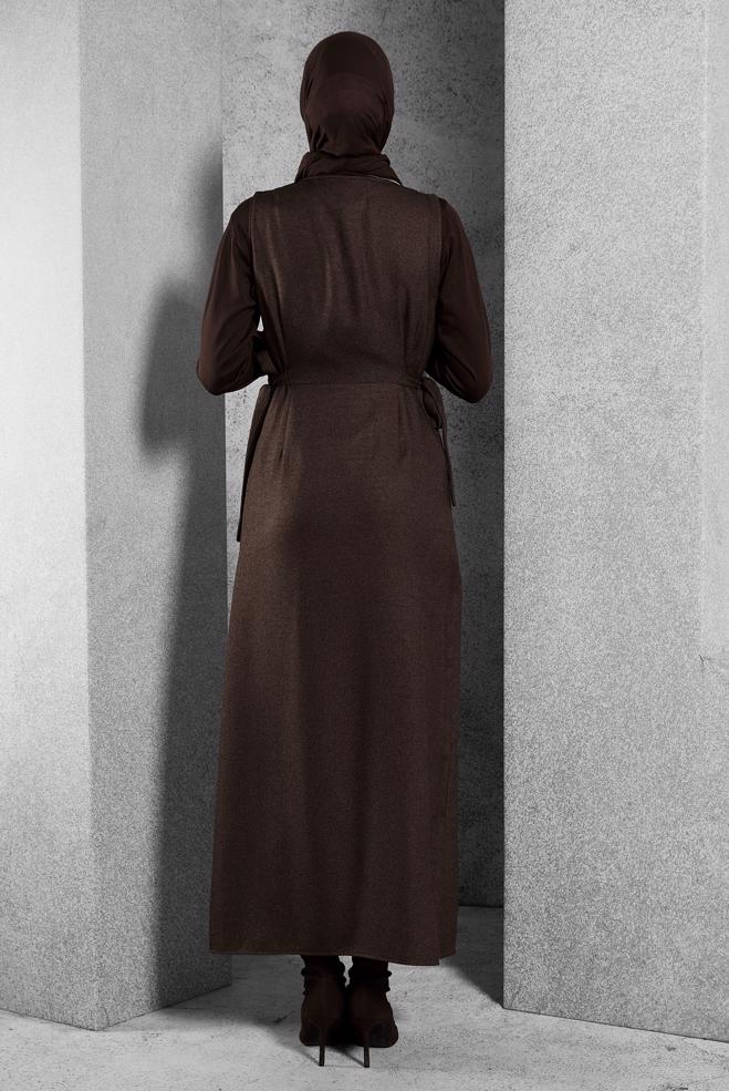 Hijab clothing BROWN BELTED PINAFORE DRESS 45279 - ALVİNA