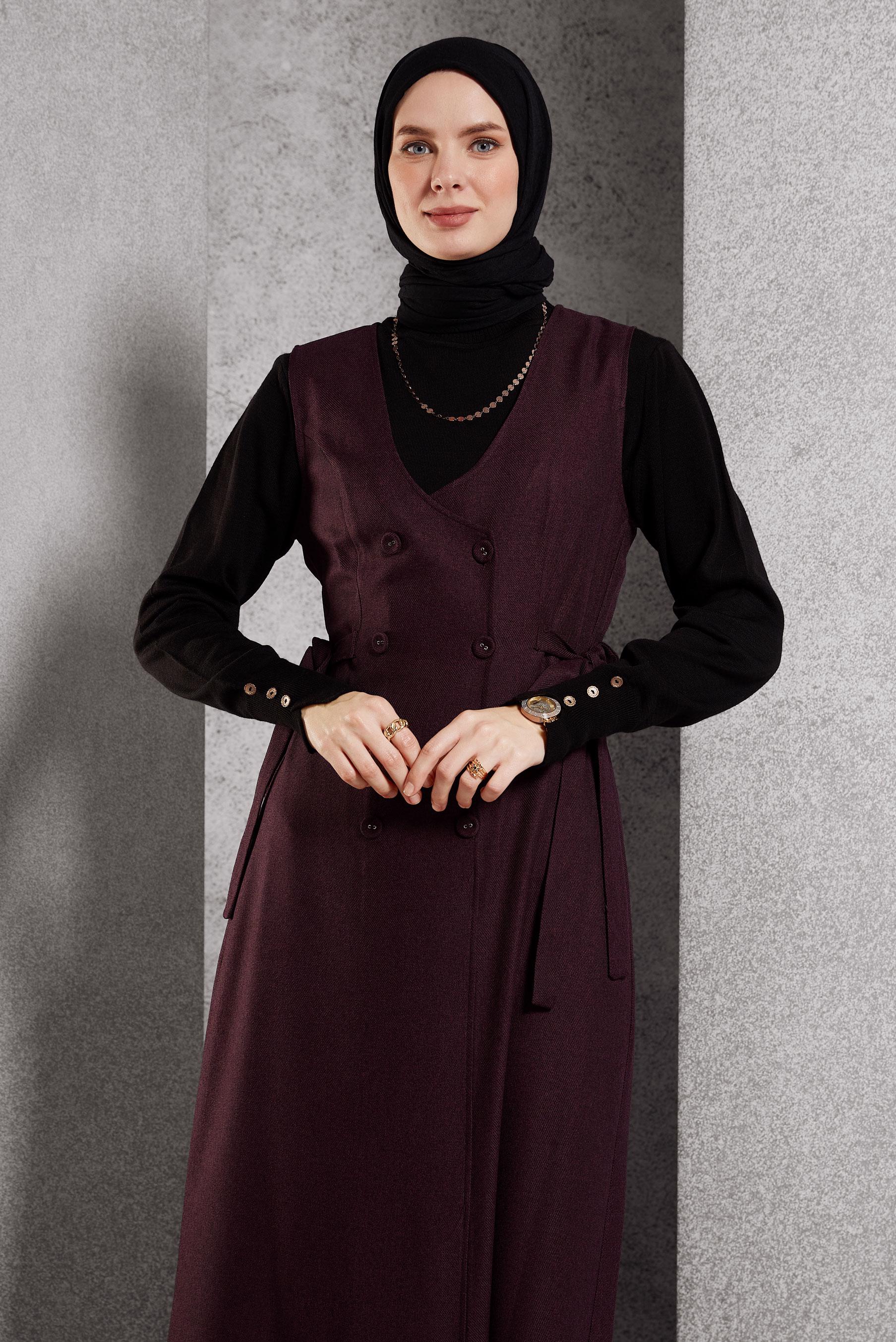 Vêtements hijab PRUNE ROBE SALOPETTE CEINTURÉE 45279