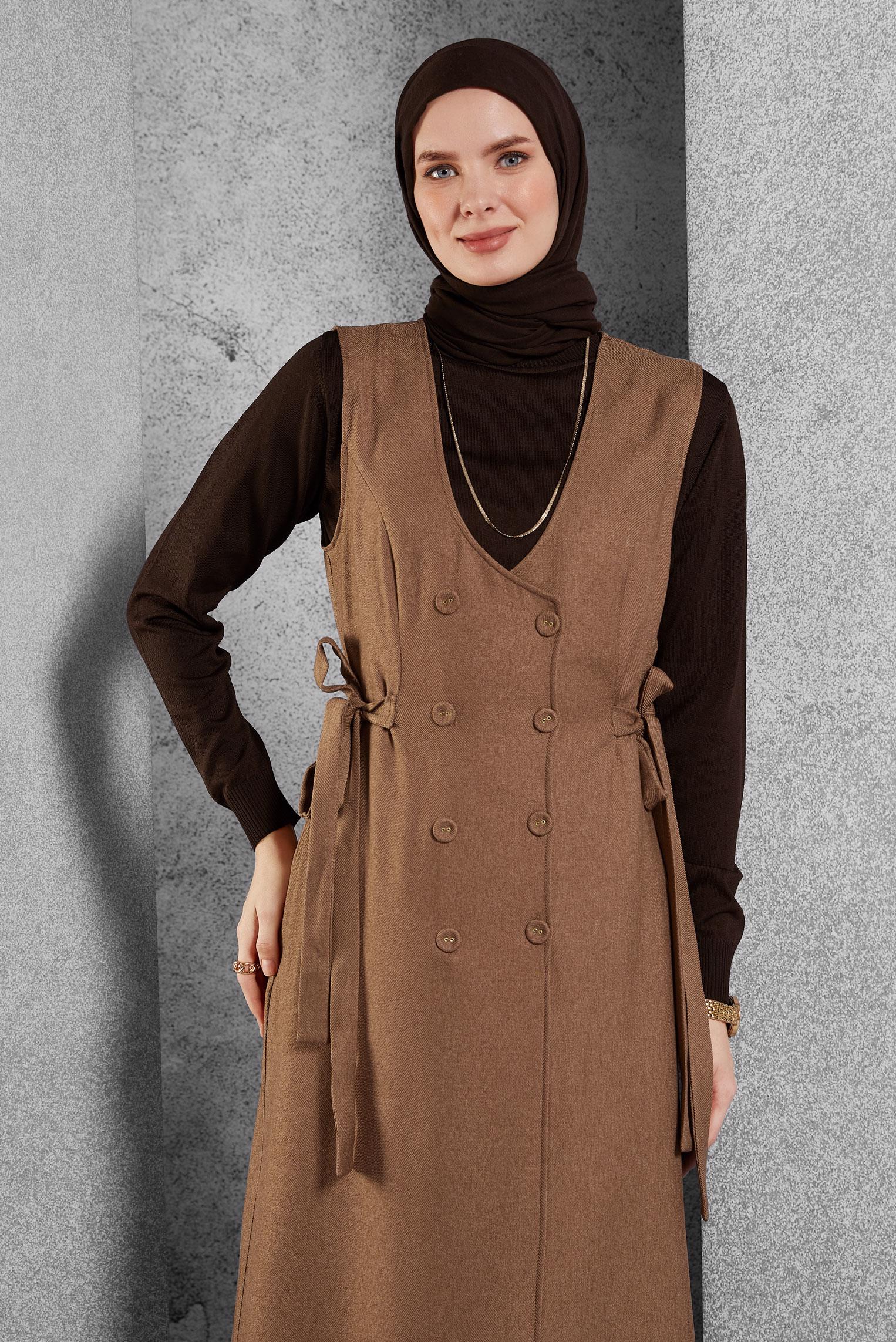 Tesettür giyim TABA KUŞAKLI JİLE ELBİSE 45279