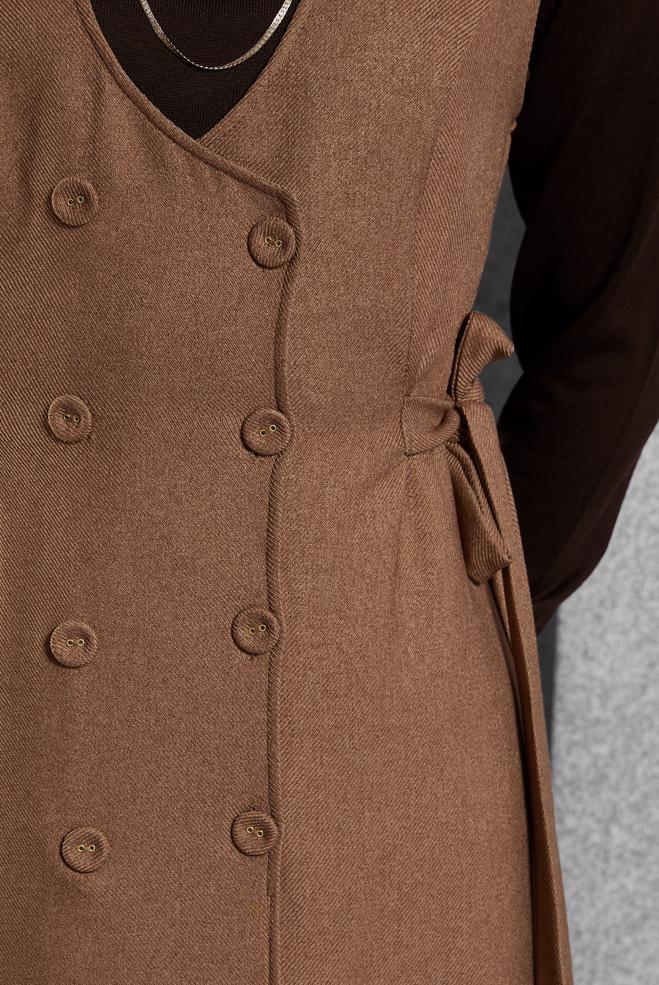 Tesettür giyim TABA KUŞAKLI JİLE ELBİSE 45279 - ALVİNA