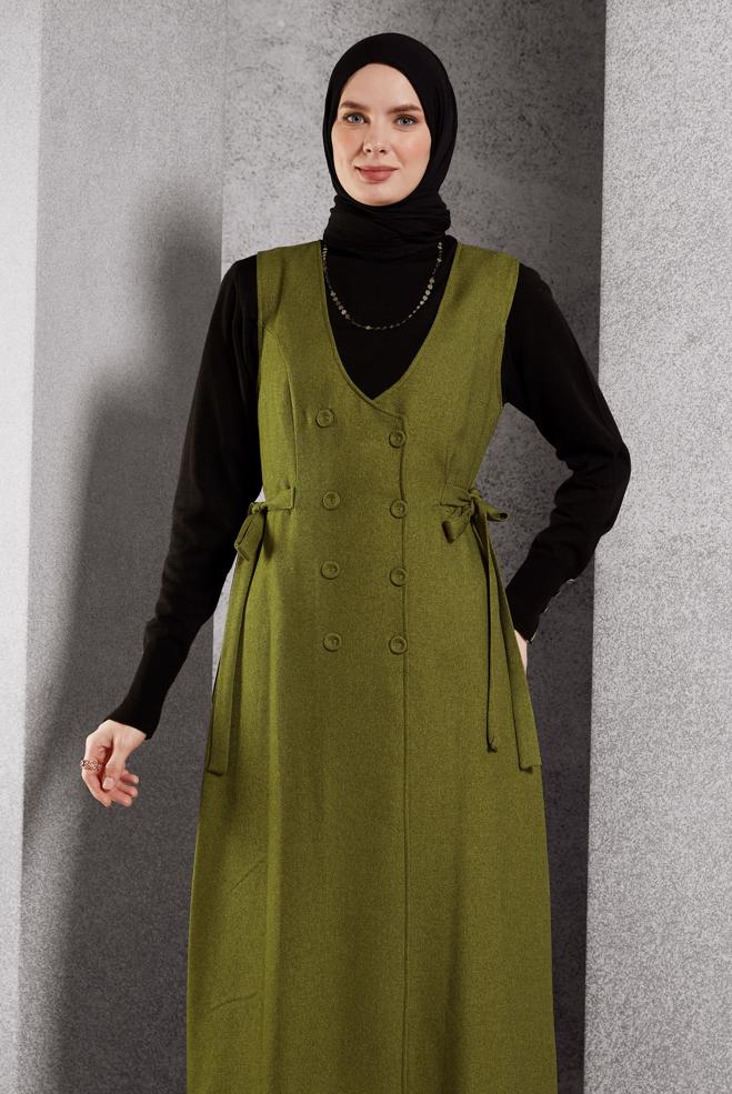 Hijab clothing BROWN BELTED PINAFORE DRESS 45279 - ALVİNA
