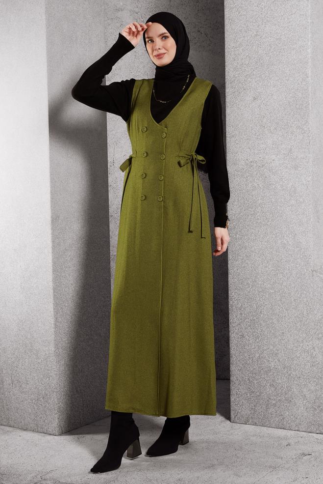 Hijab clothing BROWN BELTED PINAFORE DRESS 45279 - ALVİNA