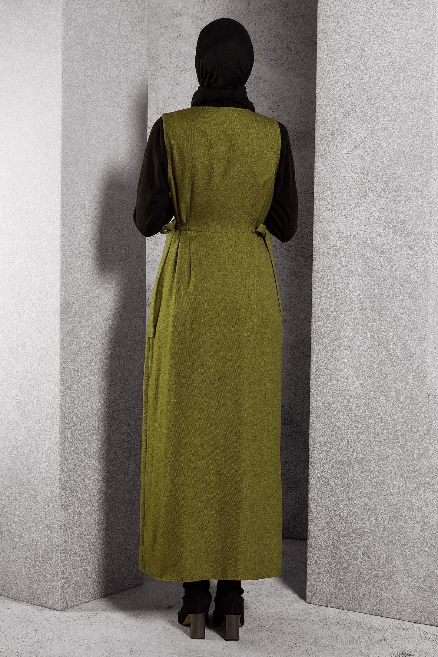 Tesettür giyim YEŞİL KUŞAKLI JİLE ELBİSE 45279