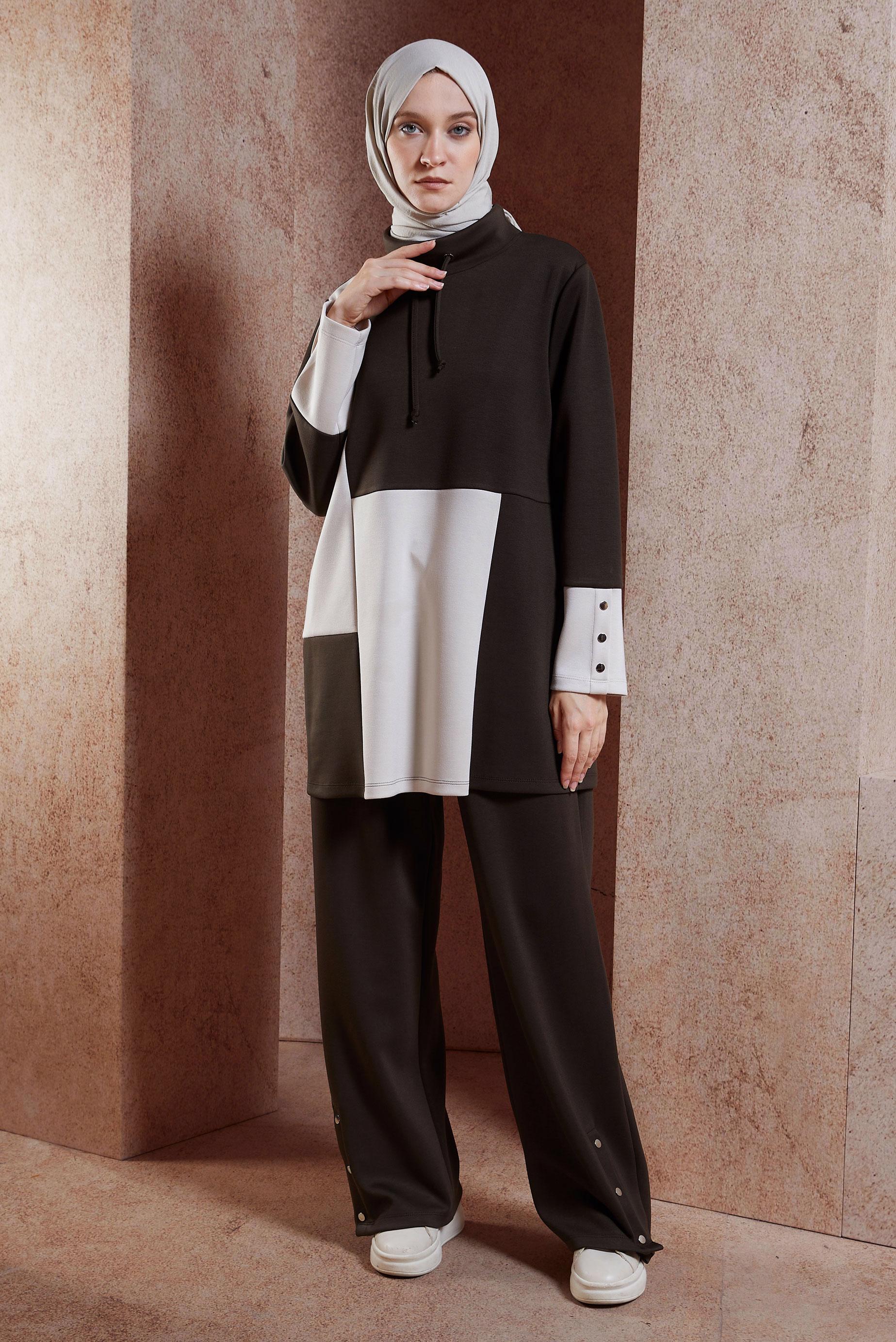 Tesettür giyim KAHVE PANTOLONLU EŞOFMAN TAKIM 45035