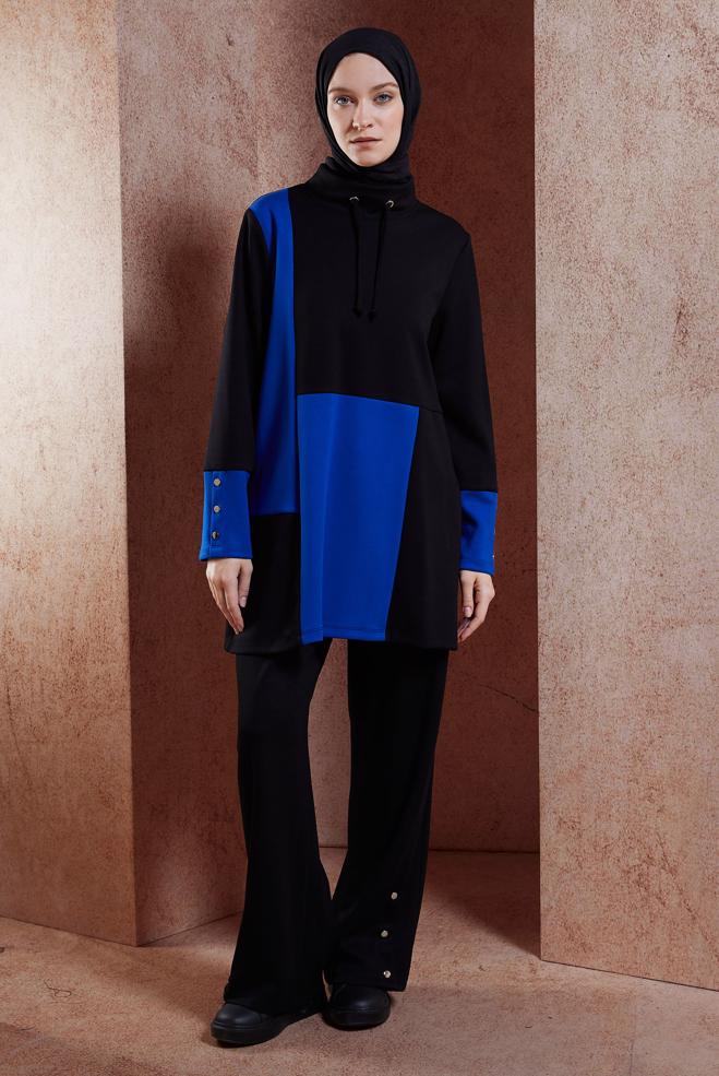 Vêtements hijab NOIR ENSEMBLE SURVÊTEMENT AVEC PANTALON 45035 - ALVİNA