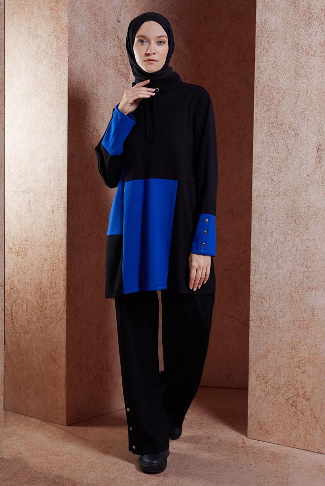 Vêtements hijab NOIR ENSEMBLE SURVÊTEMENT AVEC PANTALON 45035 - ALVİNA