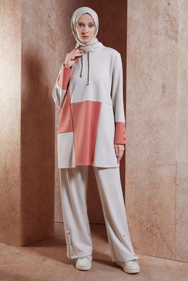 Vêtements hijab BEIGE ENSEMBLE SURVÊTEMENT AVEC PANTALON 45035 - ALVİNA
