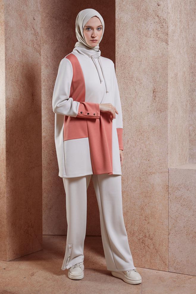 Vêtements hijab BEIGE ENSEMBLE SURVÊTEMENT AVEC PANTALON 45035 - ALVİNA