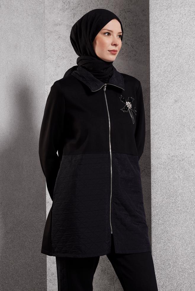 Vêtements hijab NOIR ENSEMBLE DE SURVÊTEMENT MATELASSÉ 45036 - ALVİNA