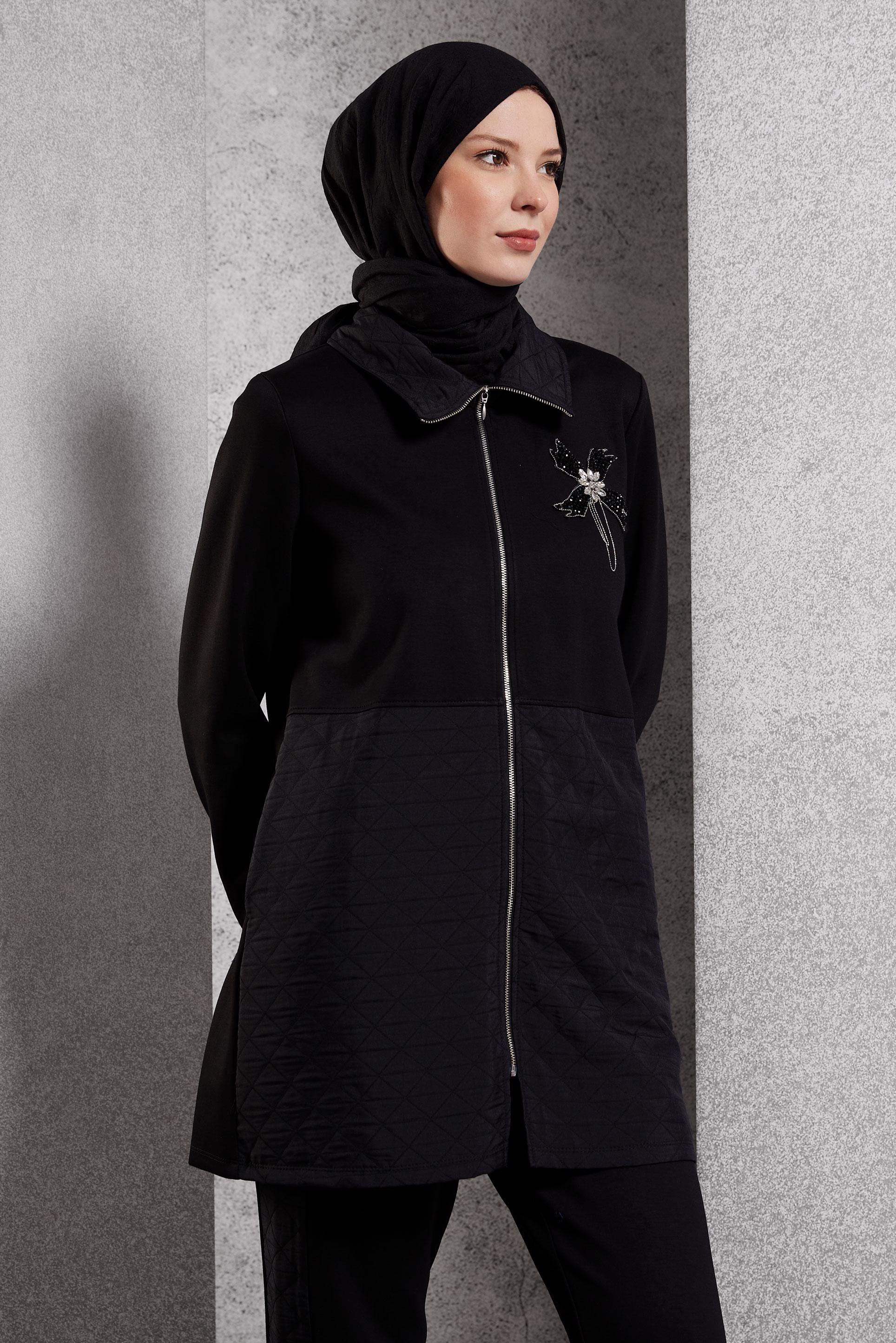 Vêtements hijab NOIR ENSEMBLE DE SURVÊTEMENT MATELASSÉ 45036