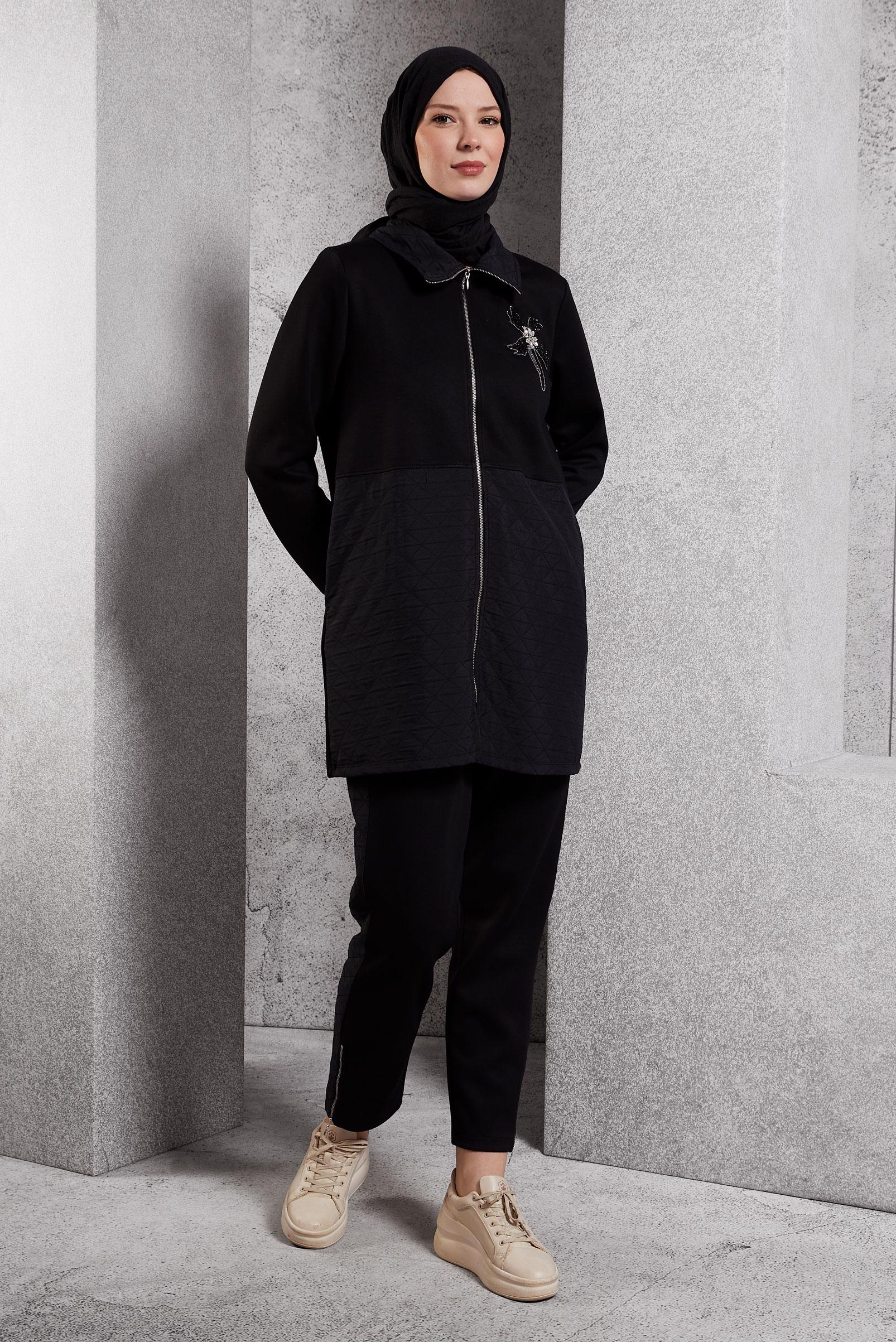 Vêtements hijab NOIR ENSEMBLE DE SURVÊTEMENT MATELASSÉ 45036