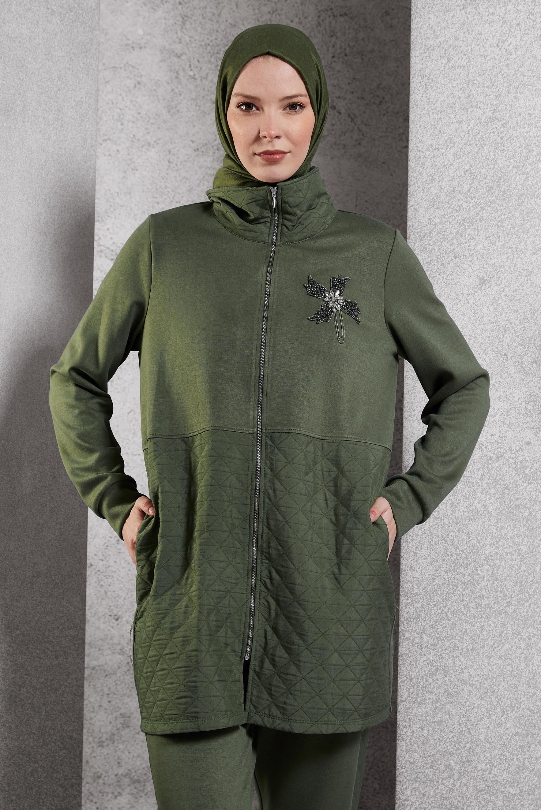 Tesettür giyim HAKİ KAPİTONE PANTOLONLU EŞOFMAN TAKIM 45036