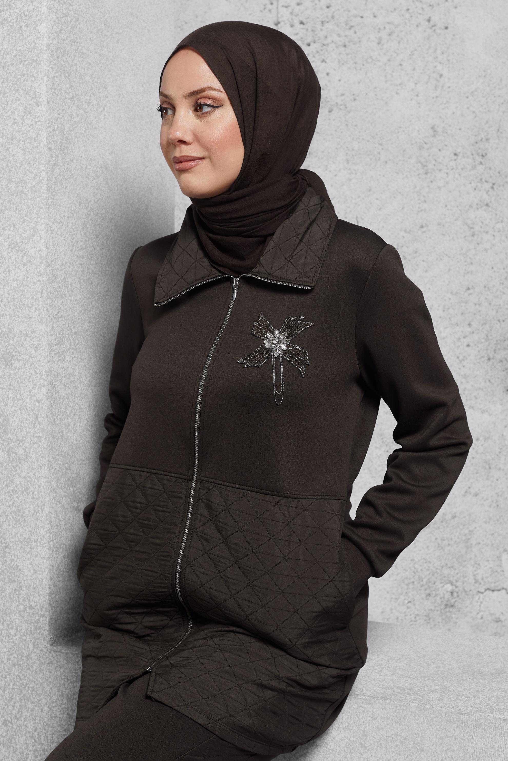 Tesettür giyim KAHVE KAPİTONE PANTOLONLU EŞOFMAN TAKIM 45036