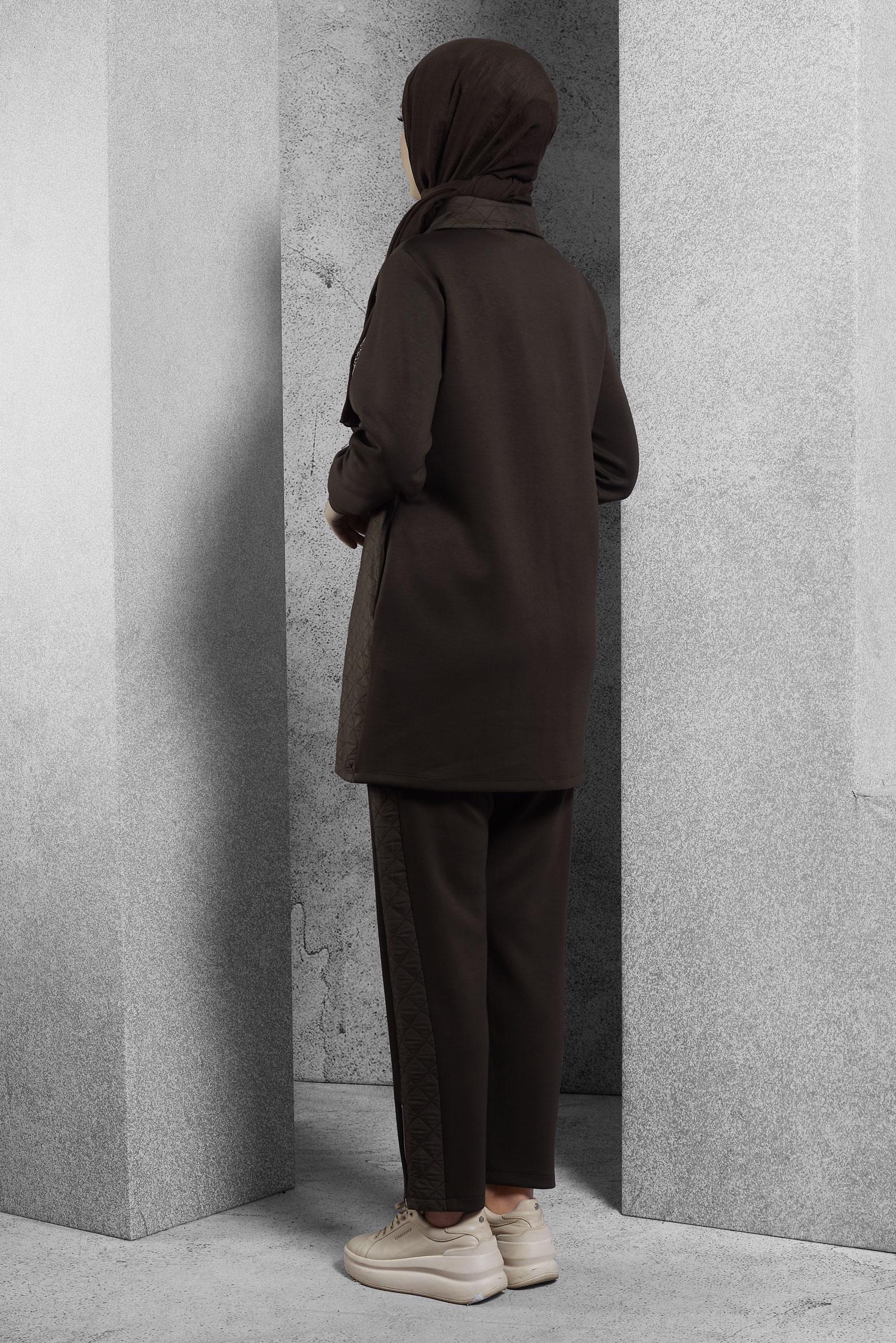 Tesettür giyim KAHVE KAPİTONE PANTOLONLU EŞOFMAN TAKIM 45036